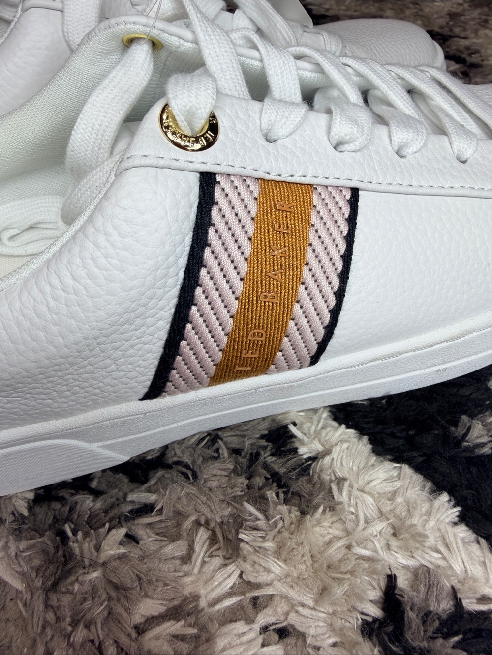 Ted Baker White Sneakers with Gold & Blush Accents - Picture 2 of 7